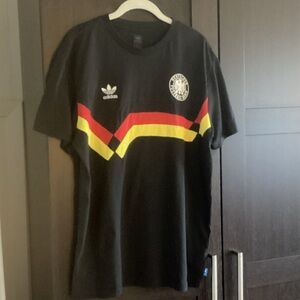 Original Adidas Deutscher Fussball-Bund Black Tee with German flag Stripes